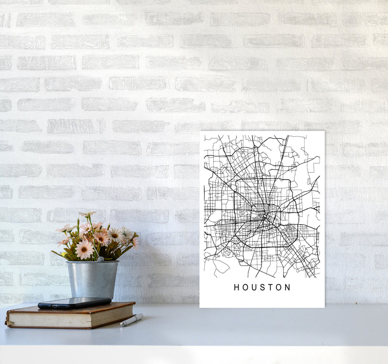 Houston Map Art Print by Pixy Paper A3 Black Frame