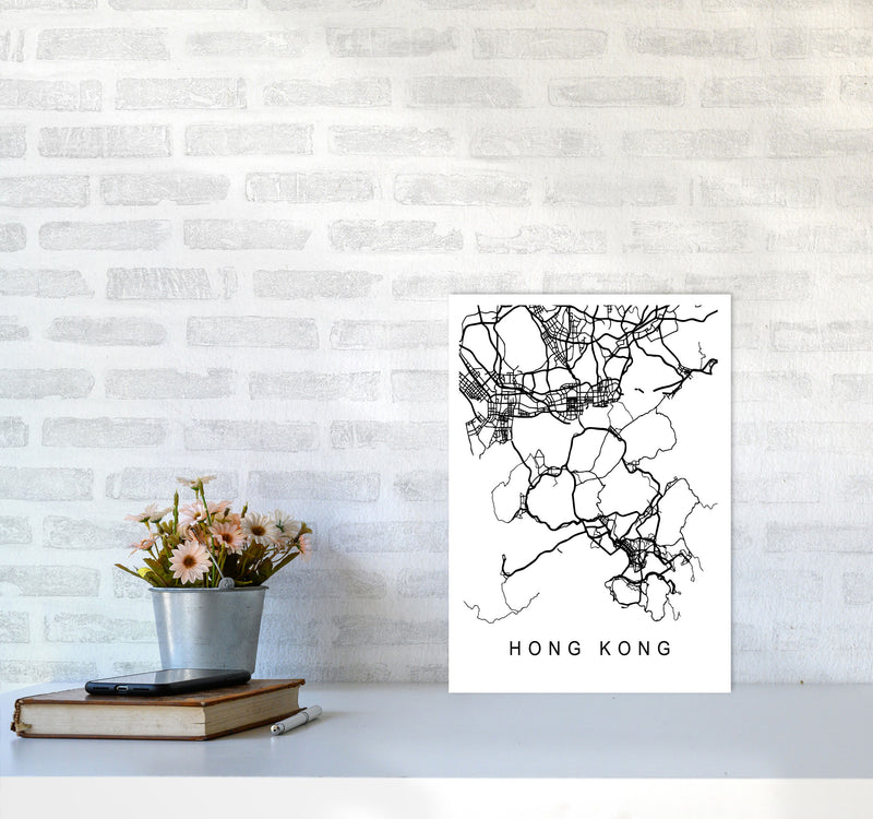 Hong Kong Map Art Print by Pixy Paper A3 Black Frame