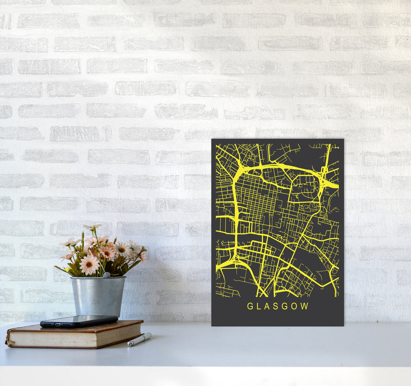 Glasgow Map Neon Art Print by Pixy Paper A3 Black Frame
