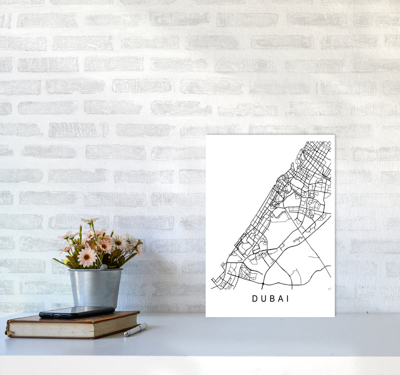 Dubai Map Art Print by Pixy Paper A3 Black Frame