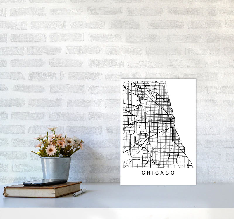 Chicago Map Art Print by Pixy Paper A3 Black Frame