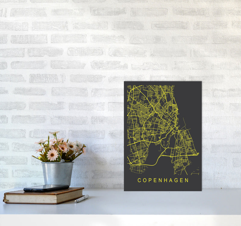 Copenhagen Map Neon Art Print by Pixy Paper A3 Black Frame