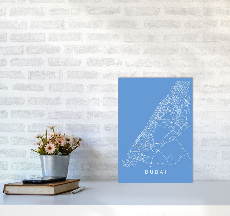 Dubai Map Blueprint Art Print by Pixy Paper A3 Black Frame