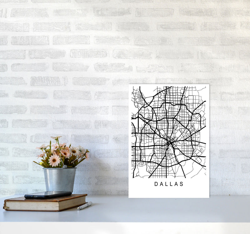 Dallas Map Art Print by Pixy Paper A3 Black Frame