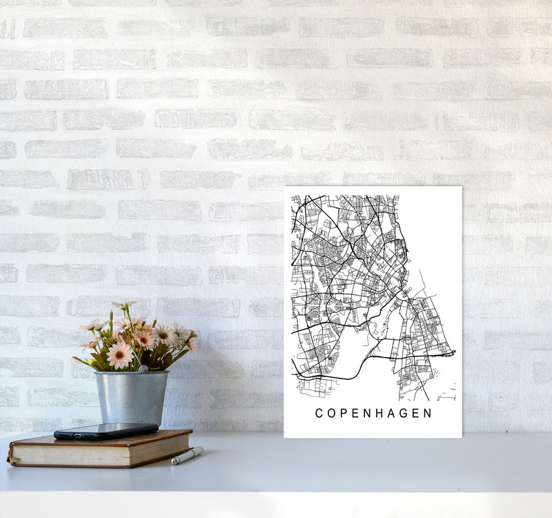 Copenhagen Map Art Print by Pixy Paper A3 Black Frame