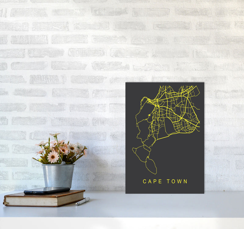 Cape Town Map Neon Art Print by Pixy Paper A3 Black Frame