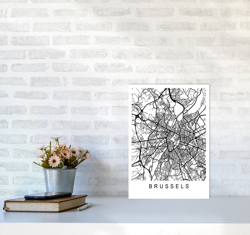 Brussels Map Art Print by Pixy Paper A3 Black Frame