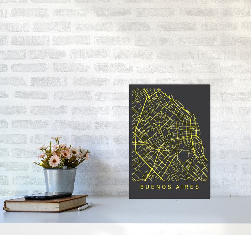 Buenos Aires Map Neon Art Print by Pixy Paper A3 Black Frame