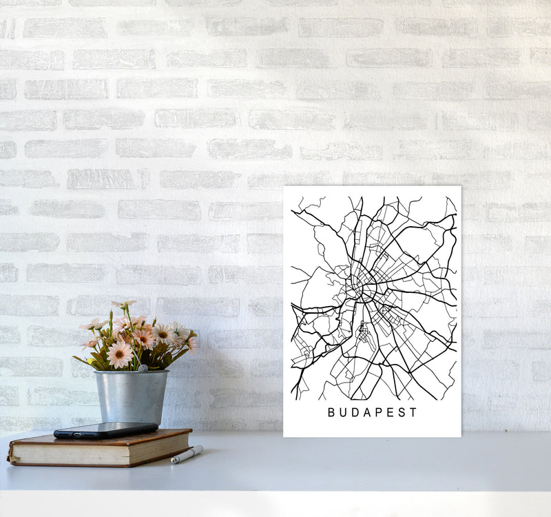 Budapest Map Art Print by Pixy Paper A3 Black Frame
