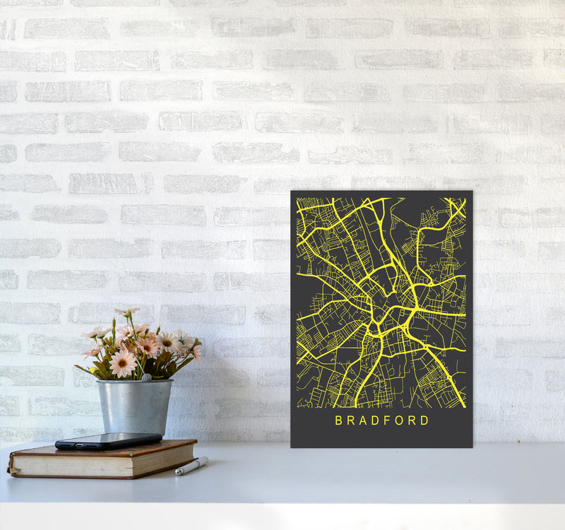 Bradford Map Neon Art Print by Pixy Paper A3 Black Frame