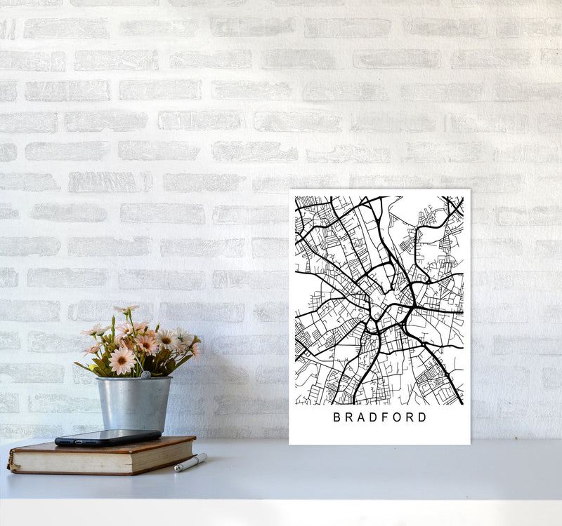 Bradford Map Art Print by Pixy Paper A3 Black Frame