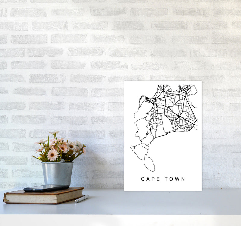 Cape Town Map Art Print by Pixy Paper A3 Black Frame