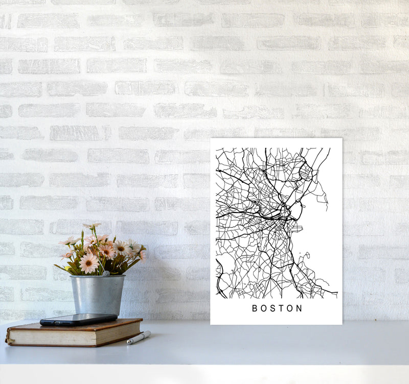 Boston Map Art Print by Pixy Paper A3 Black Frame