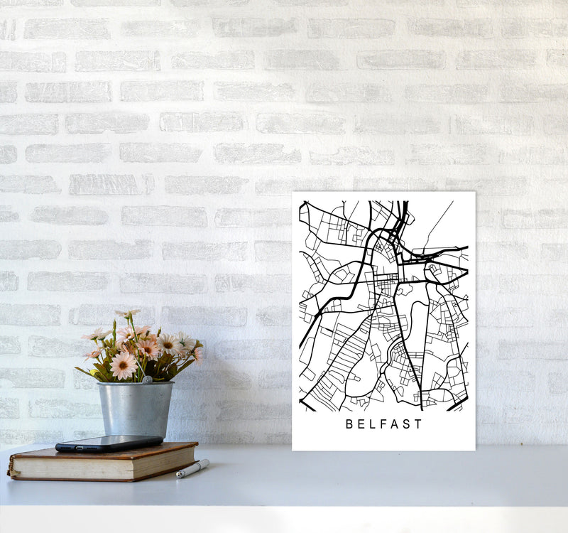 Belfast Map Art Print by Pixy Paper A3 Black Frame