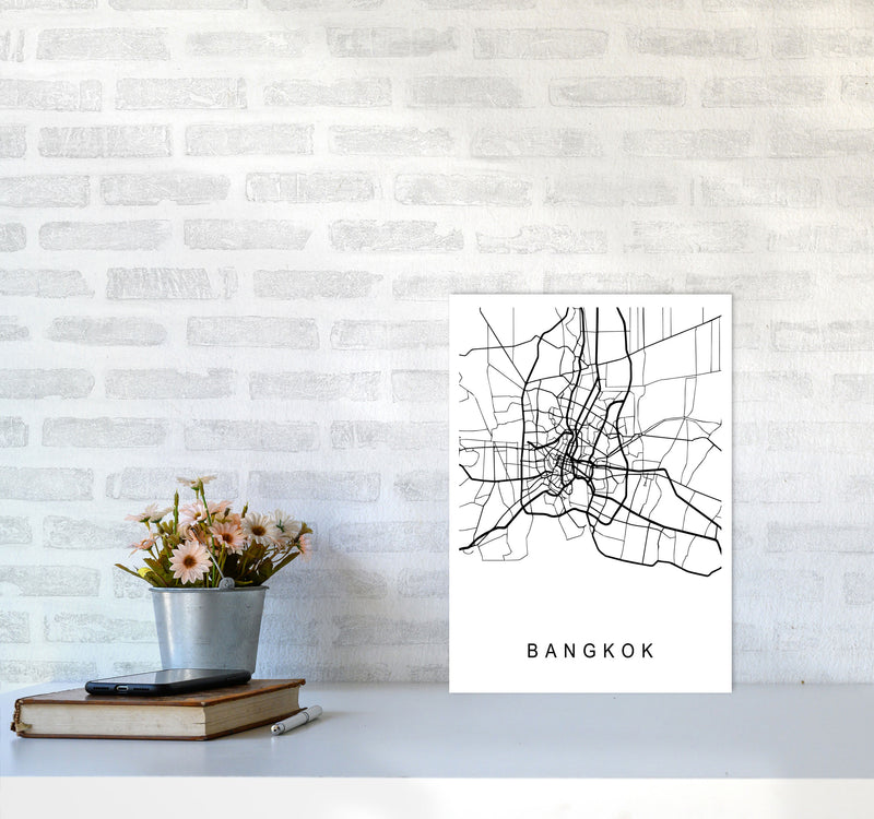 Bangkok Map Art Print by Pixy Paper A3 Black Frame