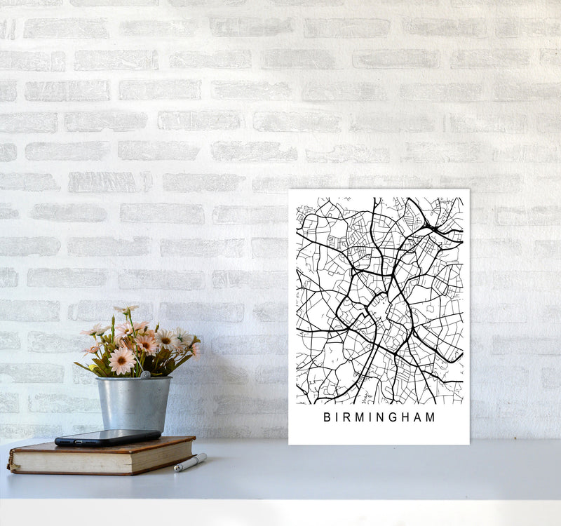 Birmingham Map Art Print by Pixy Paper A3 Black Frame