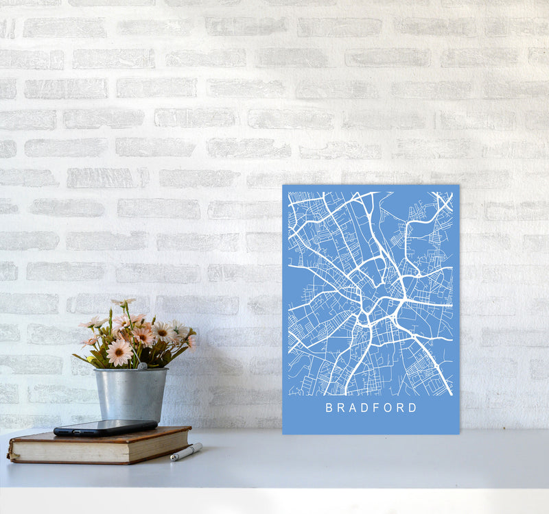 Bradford Map Blueprint Art Print by Pixy Paper A3 Black Frame