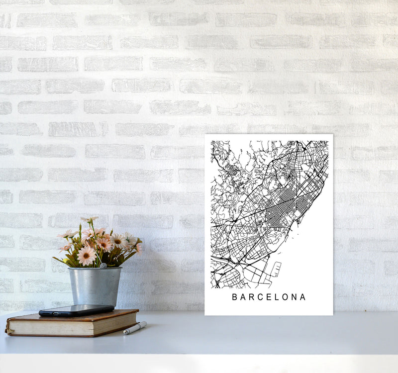 Barcelona Map Art Print by Pixy Paper A3 Black Frame