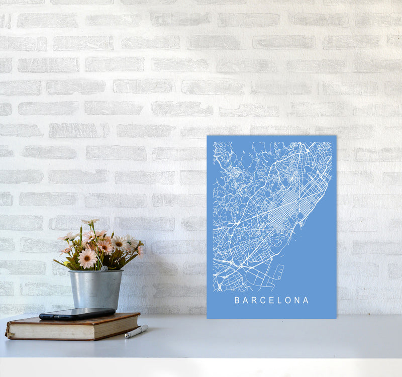 Barcelona Map Blueprint Art Print by Pixy Paper A3 Black Frame