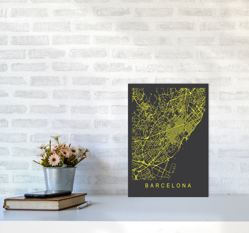Barcelona Map Neon Art Print by Pixy Paper A3 Black Frame