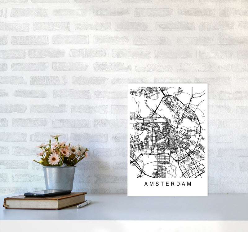 Amsterdam Map Art Print by Pixy Paper A3 Black Frame