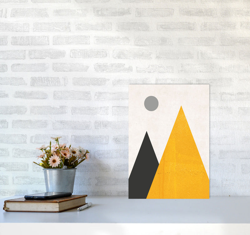 Mountains and moon mustard Art Print by Pixy Paper A3 Black Frame