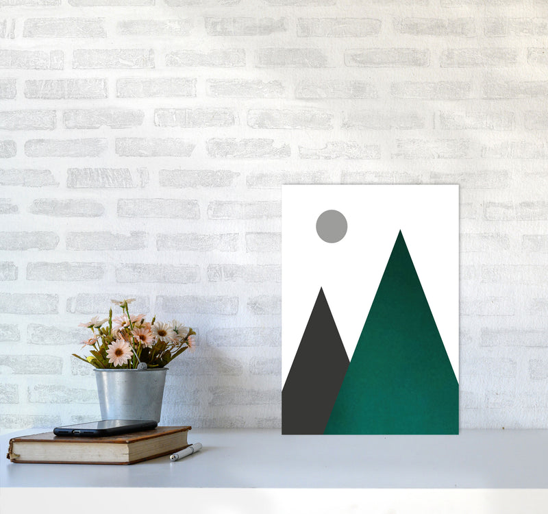 Mountains and moon emerald Art Print by Pixy Paper A3 Black Frame