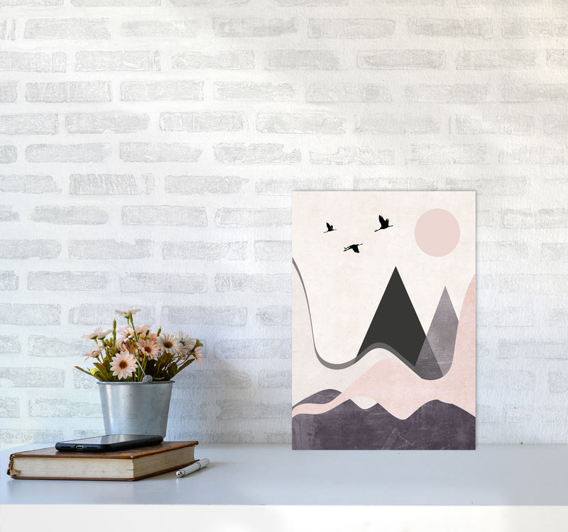 Hills and mountains pink cotton Art Print by Pixy Paper A3 Black Frame
