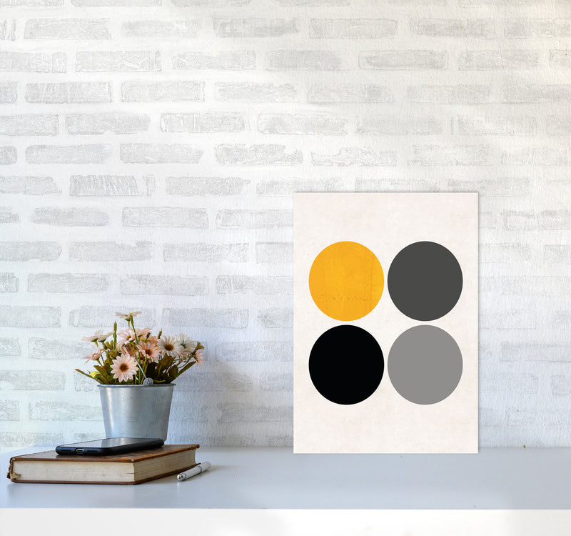 Circles Mustard Art Print by Pixy Paper A3 Black Frame