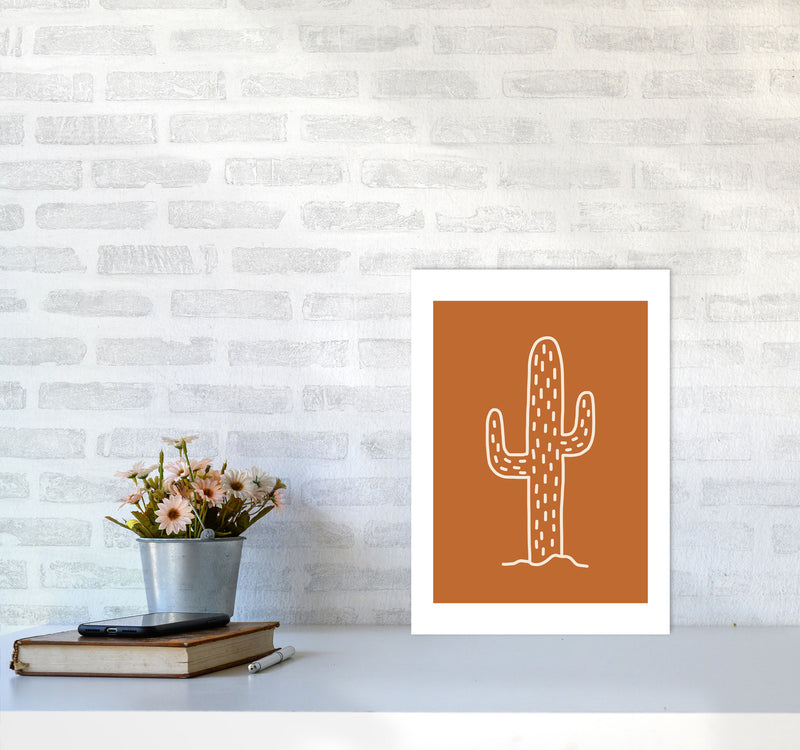 Autumn Cactus Burnt Orange abstract Art Print by Pixy Paper A3 Black Frame