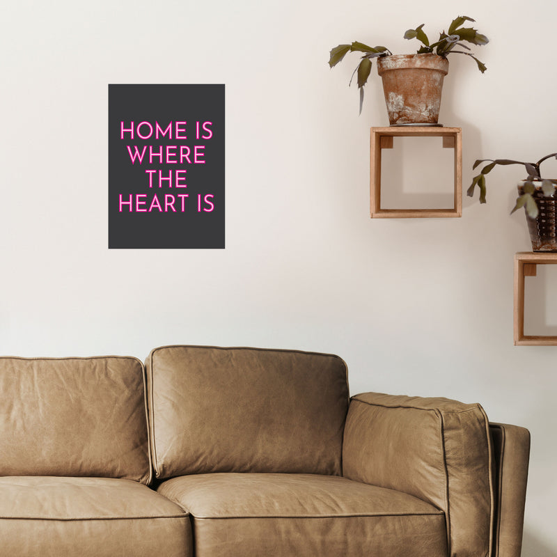 Home Is Where The Heart Is Neon Art Print by Pixy Paper A3 Black Frame