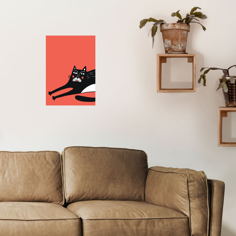 Cat Stretching Art Print by Pixy Paper A3 Black Frame