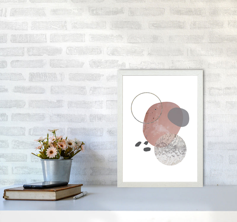 Peach, Sand And Glass Abstract Shapes Modern Print A3 Oak Frame
