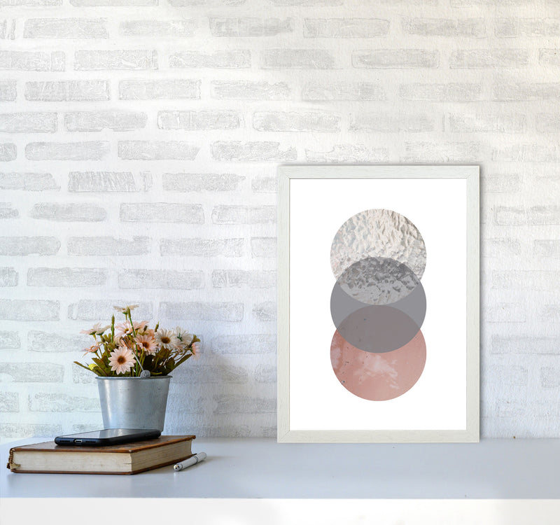 Peach, Sand And Glass Abstract Circles Modern Print A3 Oak Frame
