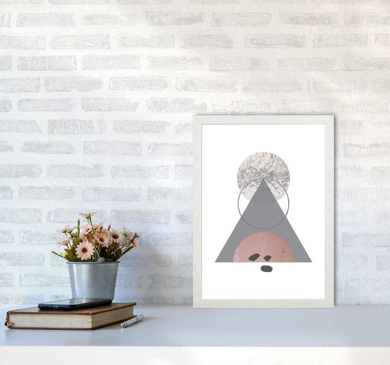 Peach, Sand And Glass Abstract Triangle Modern Print A3 Oak Frame