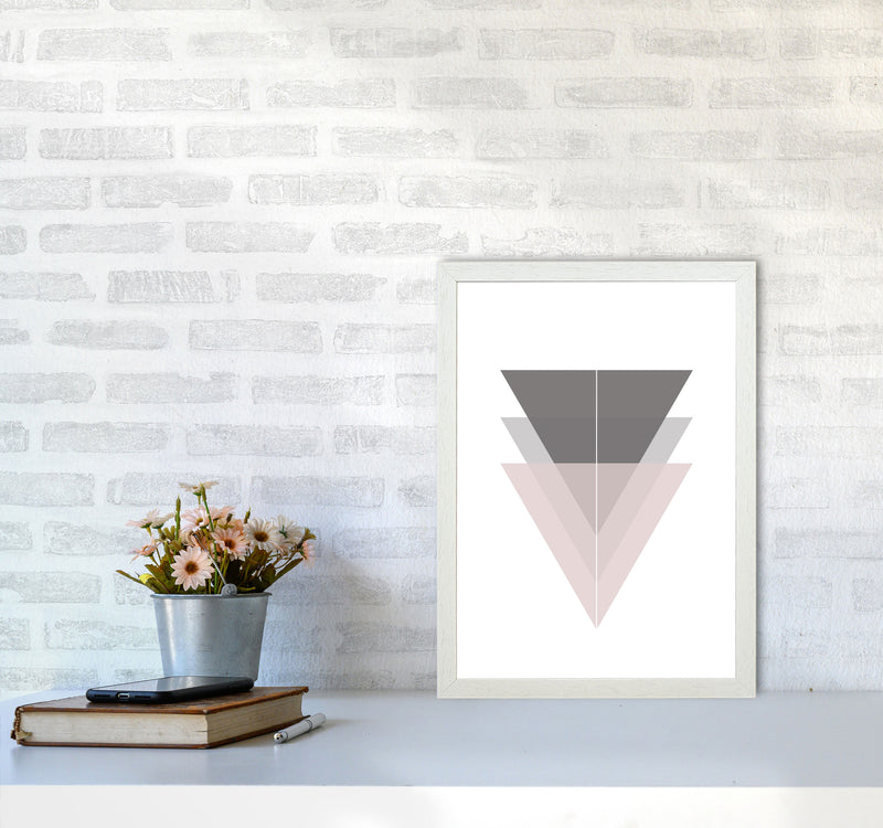 Black, Grey and Pink Abstract Triangles Modern Print A3 Oak Frame