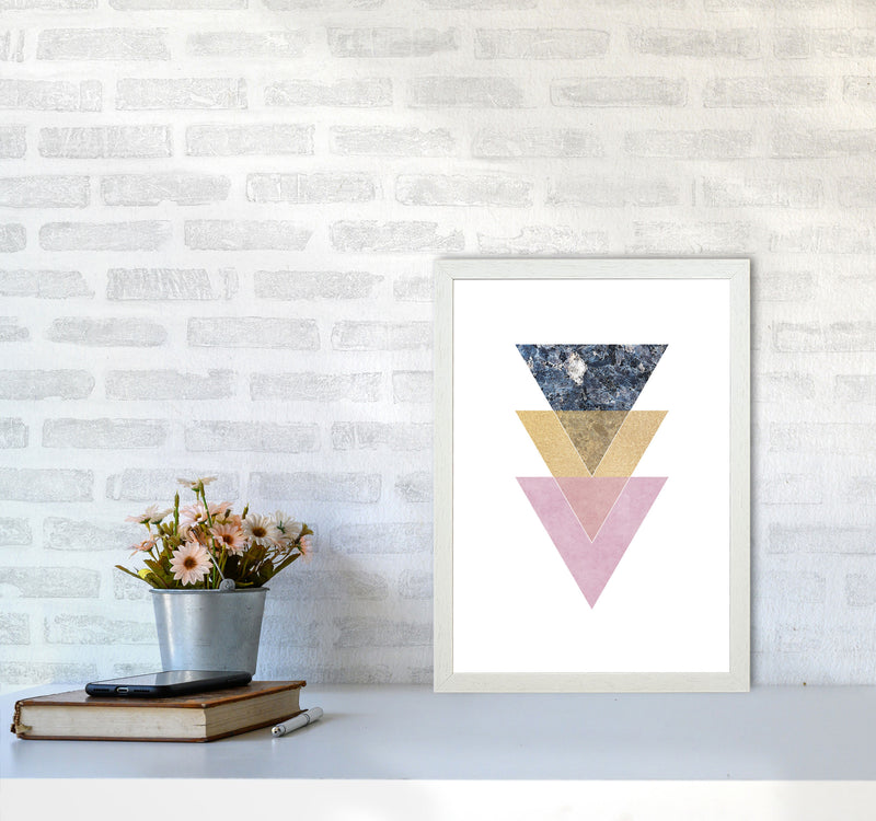 Blue, Gold And Pink Abstract Triangles Modern Print A3 Oak Frame