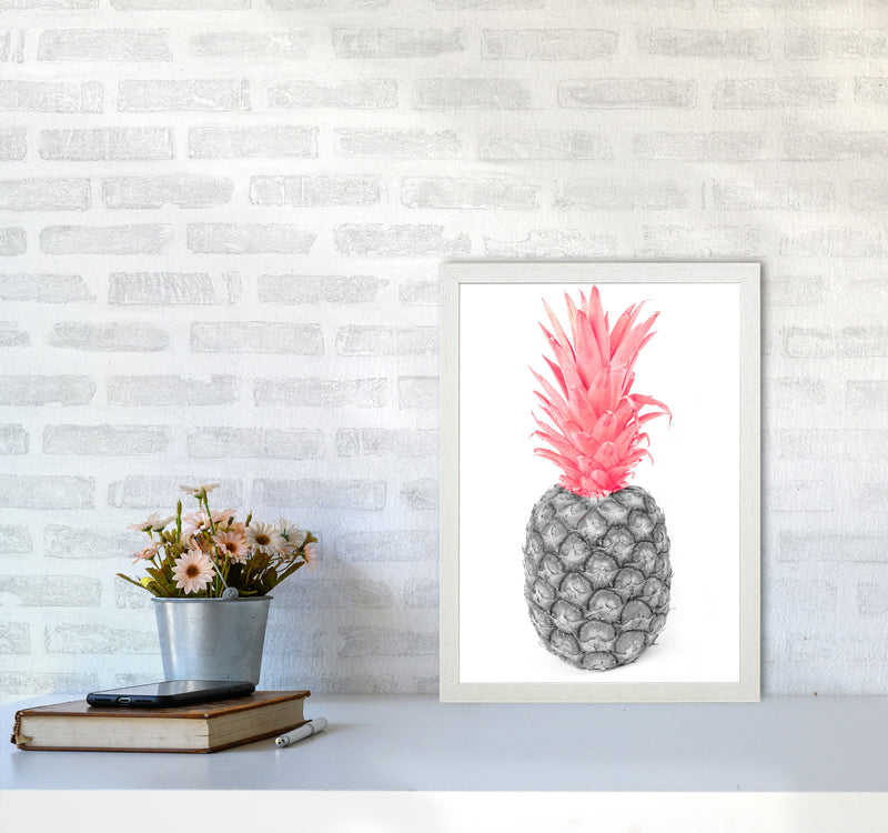 Black And Pink Pineapple Abstract Modern Print, Framed Kitchen Wall Art A3 Oak Frame