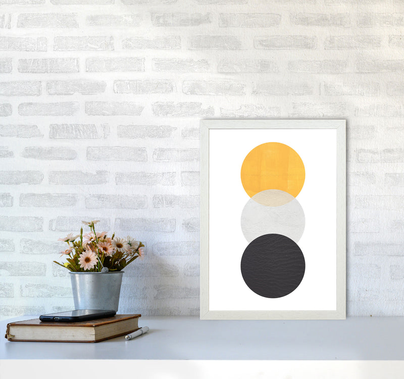 Yellow And Black Abstract Circles Modern Print A3 Oak Frame