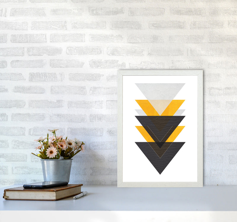 Yellow And Black Abstract Triangles Modern Print A3 Oak Frame
