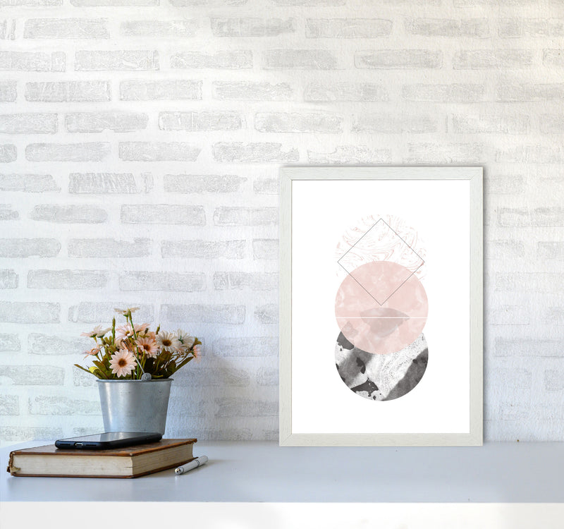 Black And Pink Marble Abstract Circles Modern Print A3 Oak Frame