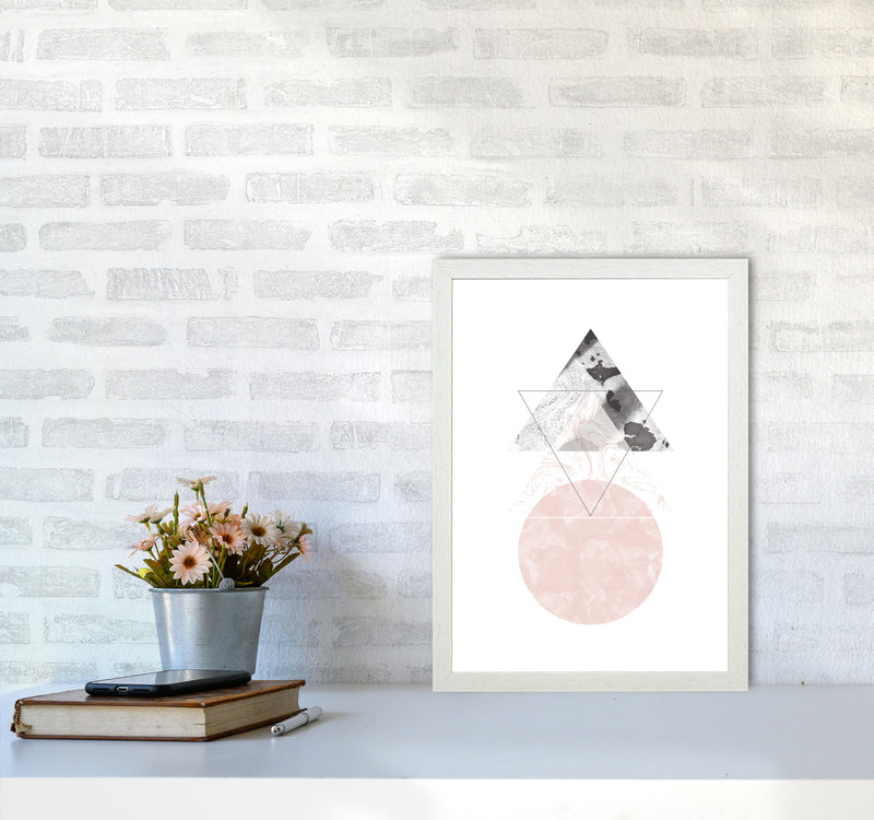 Black And Pink Marble Abstract Triangle And Circle Modern Print A3 Oak Frame