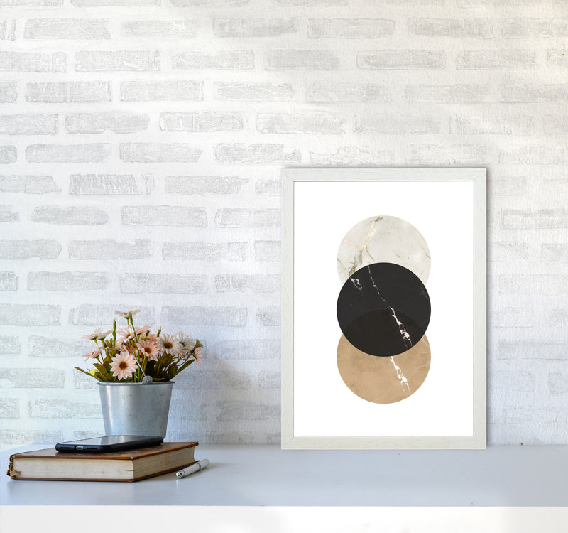 Gold, Beige And Black Marble Abstract Circles Modern Print A3 Oak Frame