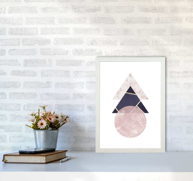 Pink And Navy Marble Abstract Triangles And Circle Modern Print A3 Oak Frame