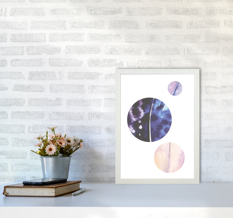 Pink And Purple Watercolour Planets Abstract Modern Print A3 Oak Frame