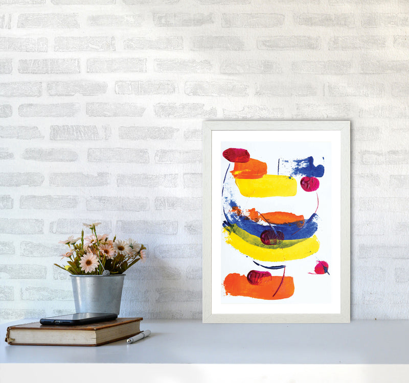 Bright Yellow, Blue and Red Abstract Paint Strokes Modern Print A3 Oak Frame