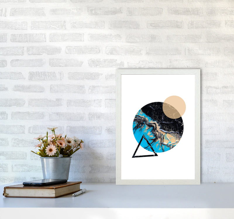 Blue Sand Abstract Circles Modern Print A3 Oak Frame