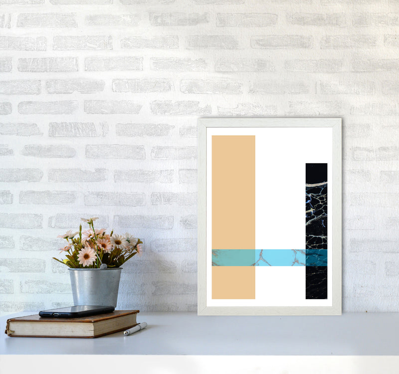 Blue Sand Abstract Rectangles Modern Print A3 Oak Frame