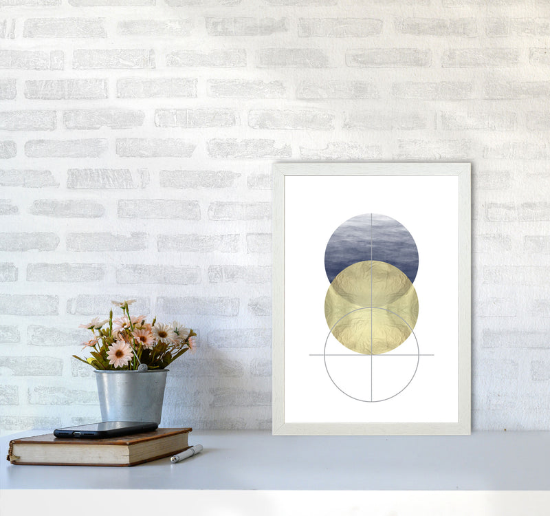 Navy And Gold Abstract Circles Modern Print A3 Oak Frame