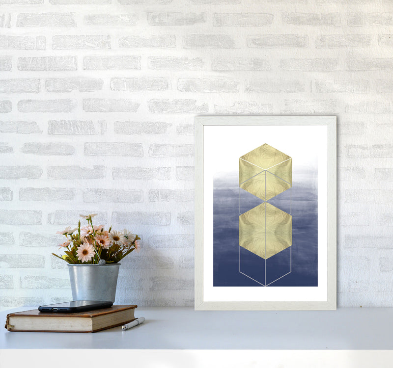 Navy And Gold Abstract Hexagons Modern Print A3 Oak Frame